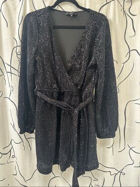 Dynamite Black Sequin Wrap Dress with Belt